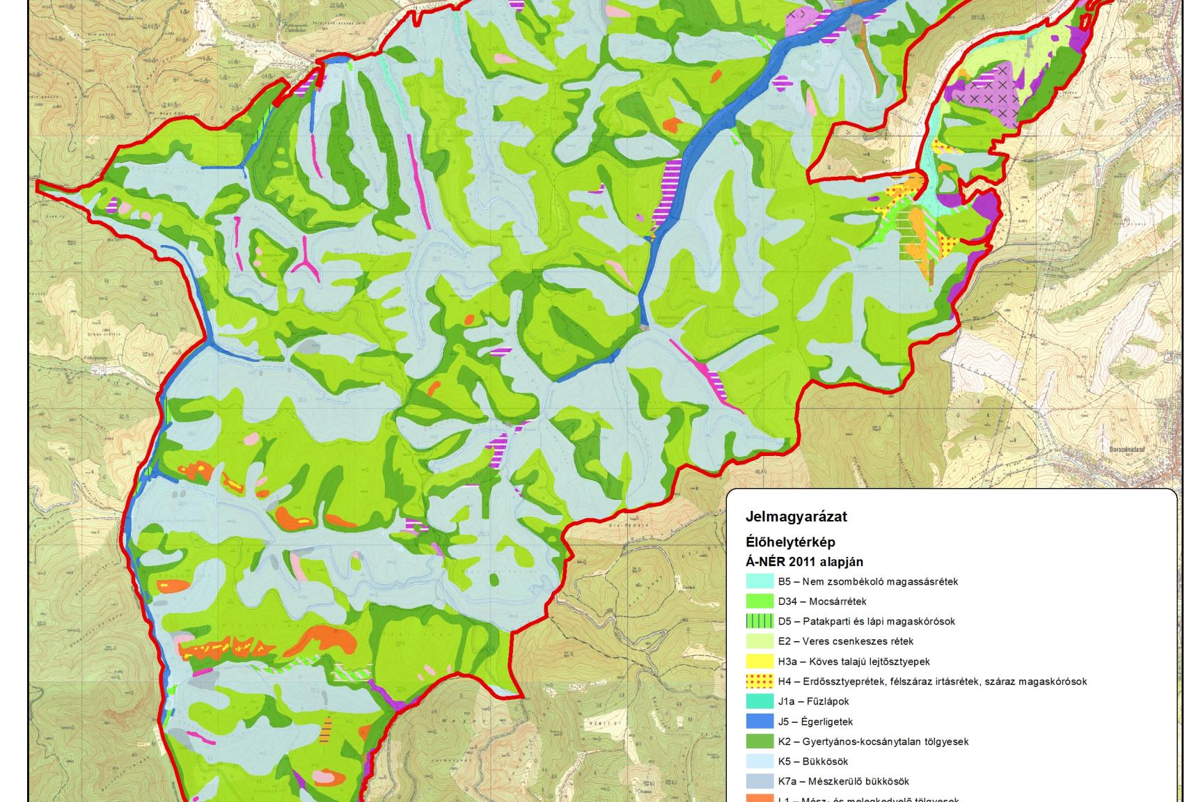 7. ábra: A tervezési terület élőhelytérképe (Á-NÉR 2011 alapján)