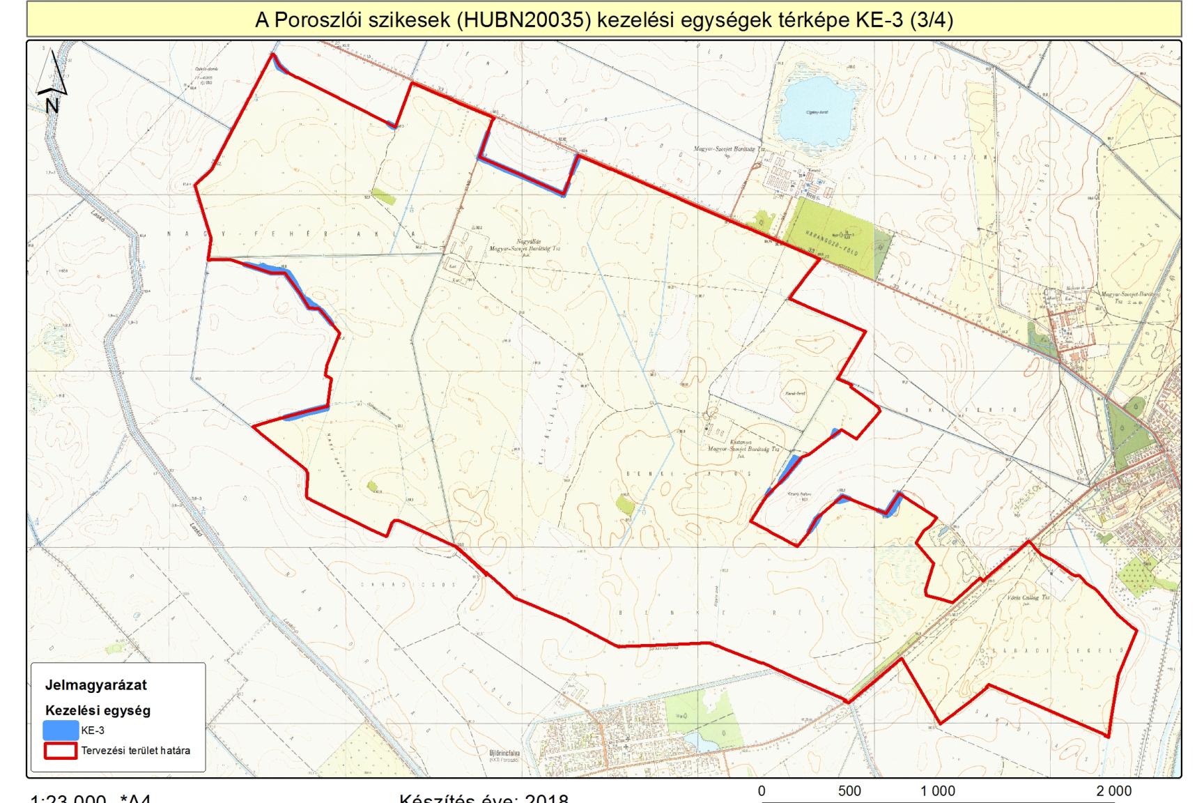 A tervezési terület KE3 kezelési egységét lehatároló térkép (2014)