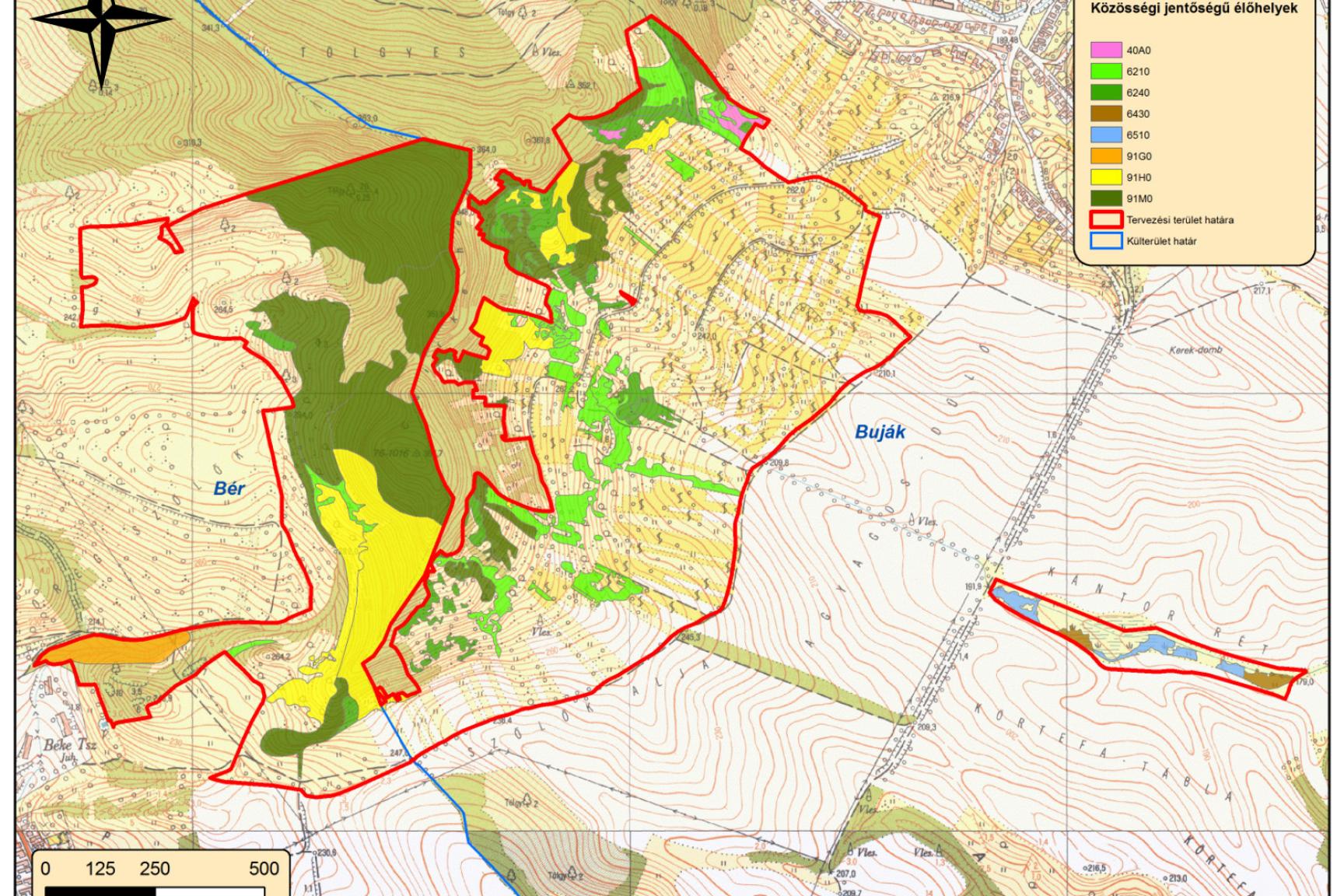 7. ábra: A tervezési terület közösségi jelentőségű (Natura 2000) élőhelytérképe