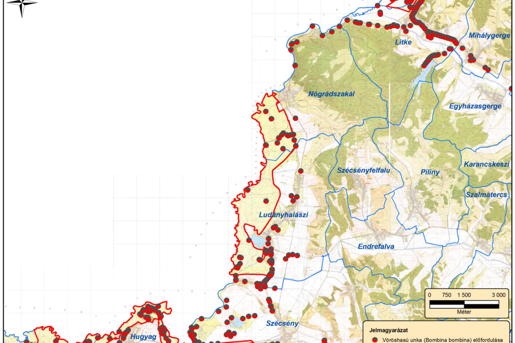 14. Közösségi jelentőségű  állatfajok térképe VII. (vöröshasú unka)