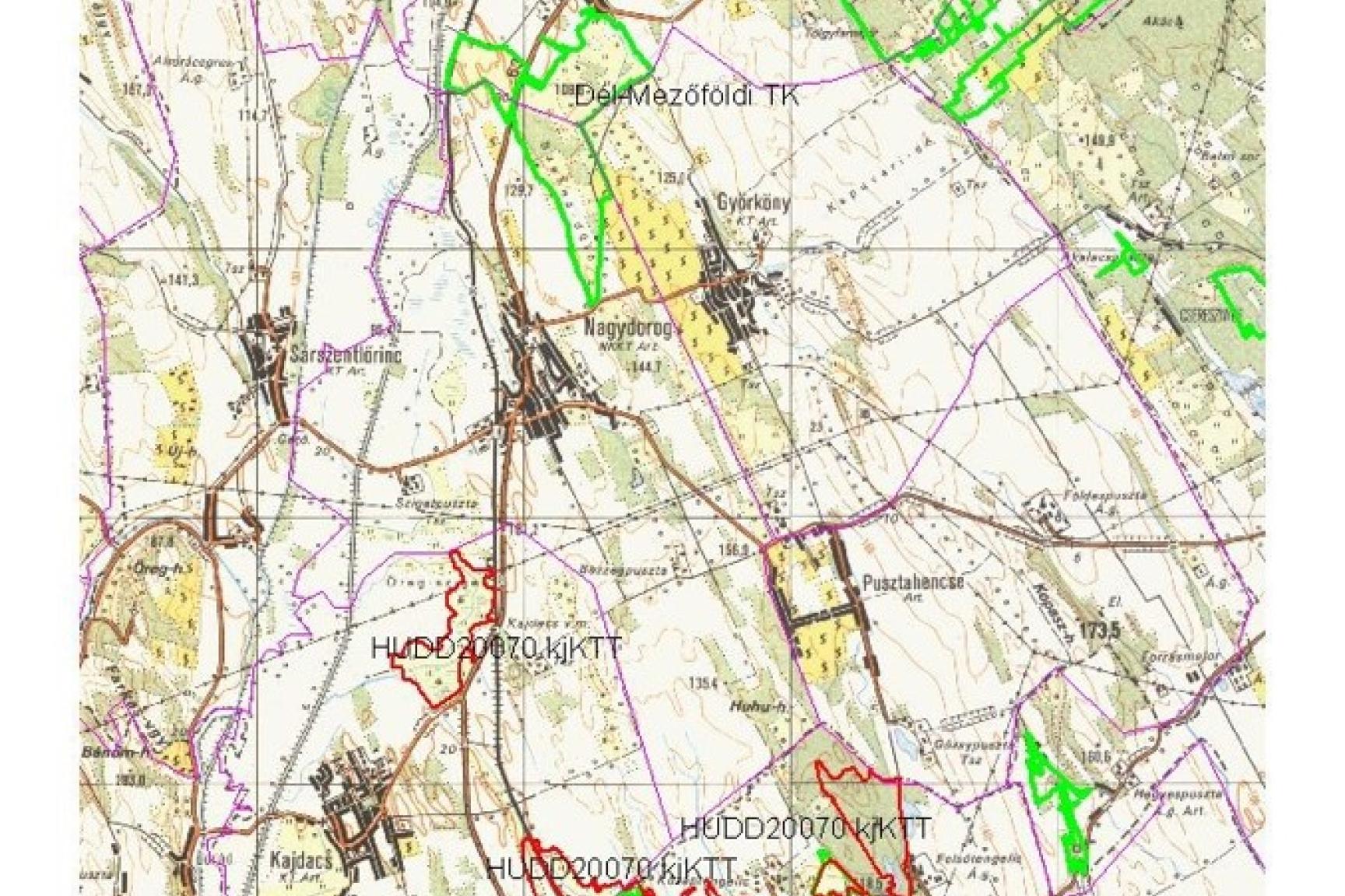 1. ábra: A Tengelici rétek kiemelt jelentőségű természet-megőrzési terület (HUDD20070) áttekintő térképe