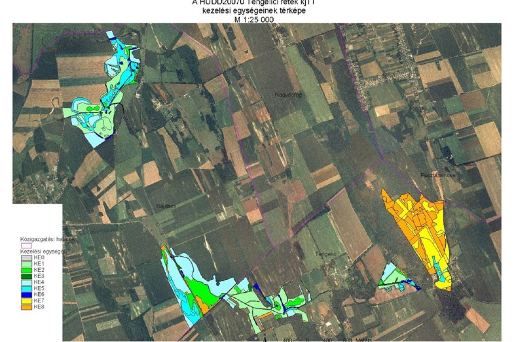 2. ábra: Tengelici rétek kiemelt jelentőségű természet-megőrzési terület (HUDD20070) kezelési egységeinek térképe