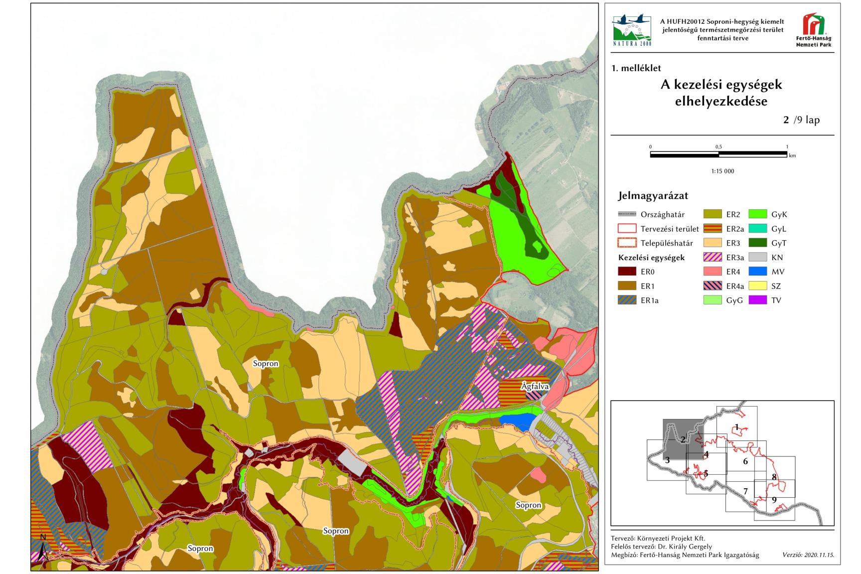2. ábra: A Soproni-hegység kiemelt jelentőségű természetmegőrzési terület 2. szelvényének kezelési egységei