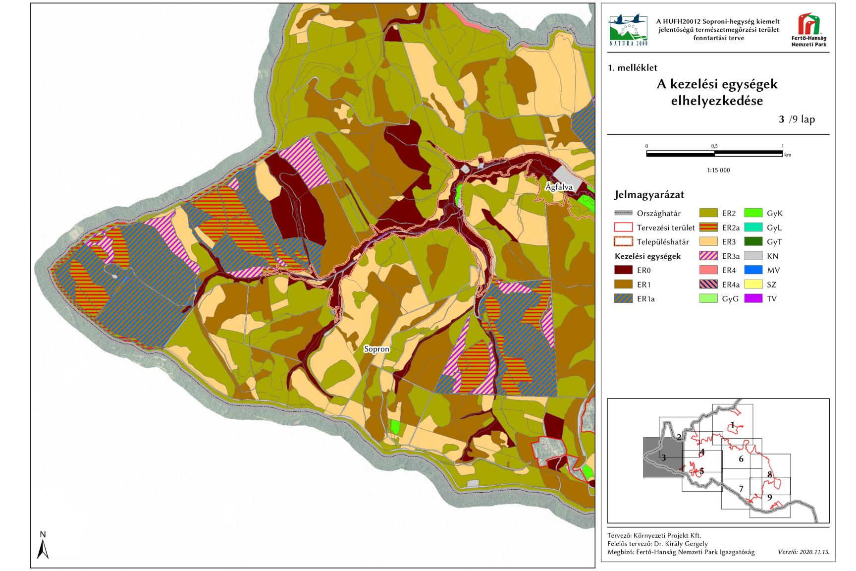 3. ábra: A Soproni-hegység kiemelt jelentőségű természetmegőrzési terület 3. szelvényének kezelési egységei