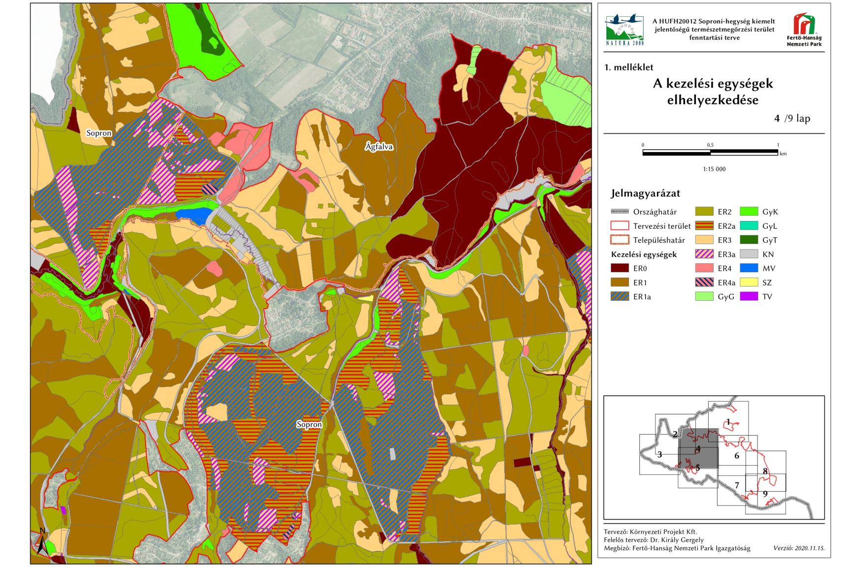 4. ábra: A Soproni-hegység kiemelt jelentőségű természetmegőrzési terület 4. szelvényének kezelési egységei
