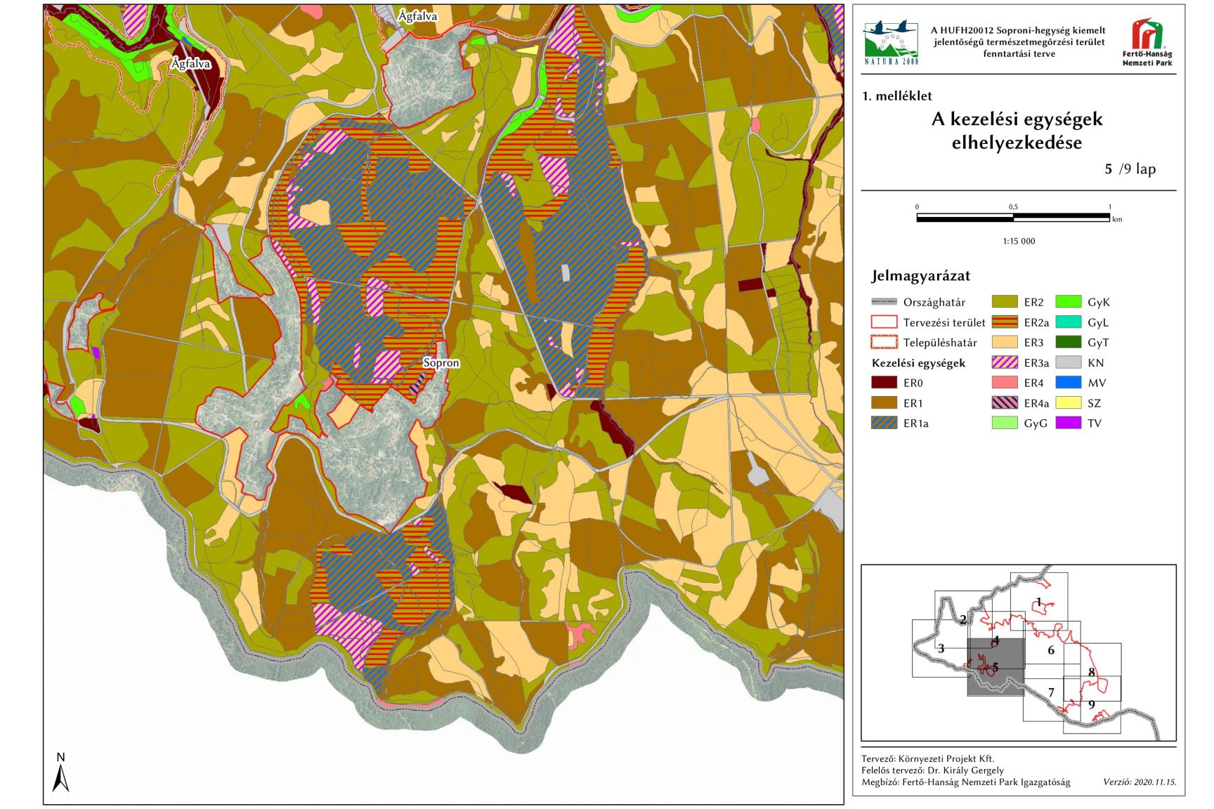 5. ábra: A Soproni-hegység kiemelt jelentőségű természetmegőrzési terület 5. szelvényének kezelési egységei