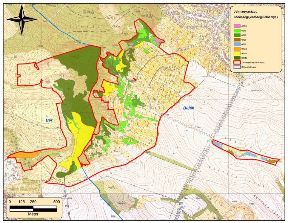 7. ábra: A tervezési terület közösségi jelentőségű (Natura 2000) élőhelytérképe