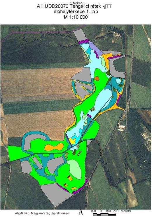 3. ábra: Tengelici rétek kiemelt jelentőségű természet-megőrzési terület (HUDD20070) élőhelytérképe 1. lap