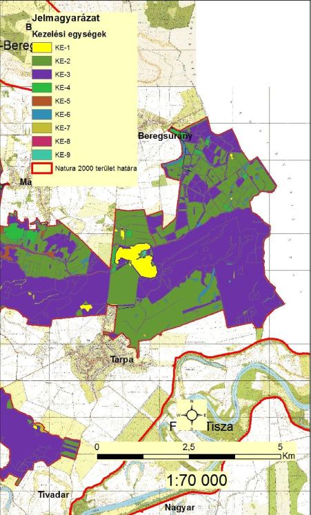 2. ábra: A gazdálkodáshoz és egyéb területhasználathoz köthető kezelési egységek megjelenítése (2014-es állapot) - keleti oldal